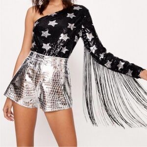 Nasty Gal Metallic Croc-Embossed High Waist Shorts